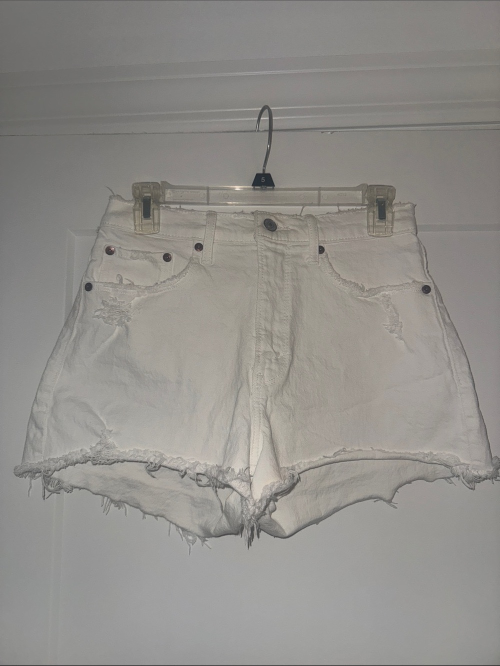Abercrombie White Distressed High-Waist Women's Denim Shorts